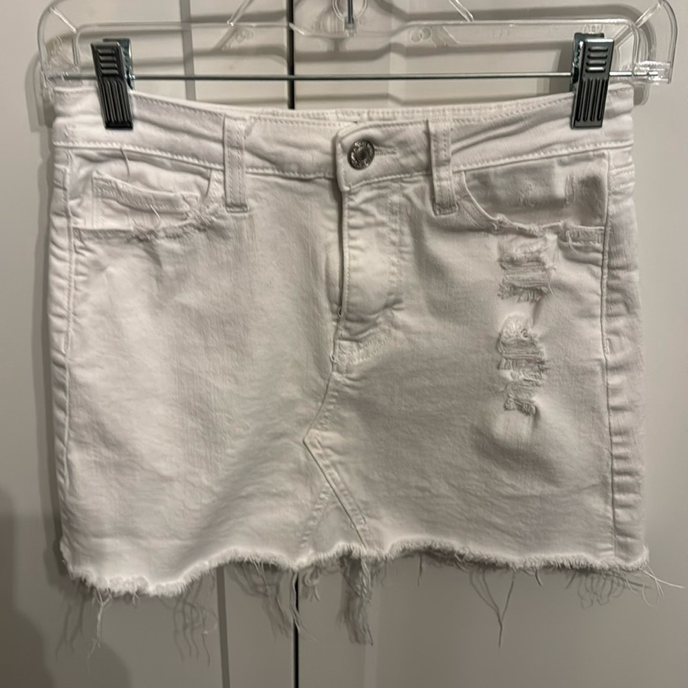 White denim distressed skirt